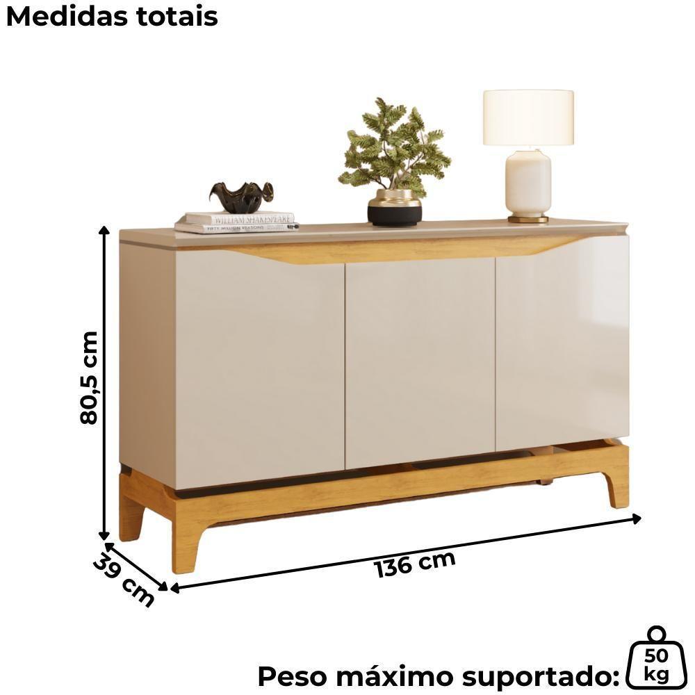 Balcão Buffet 3 Portas 136 Cm Joile Cedro Off White Dj Moveis - 3