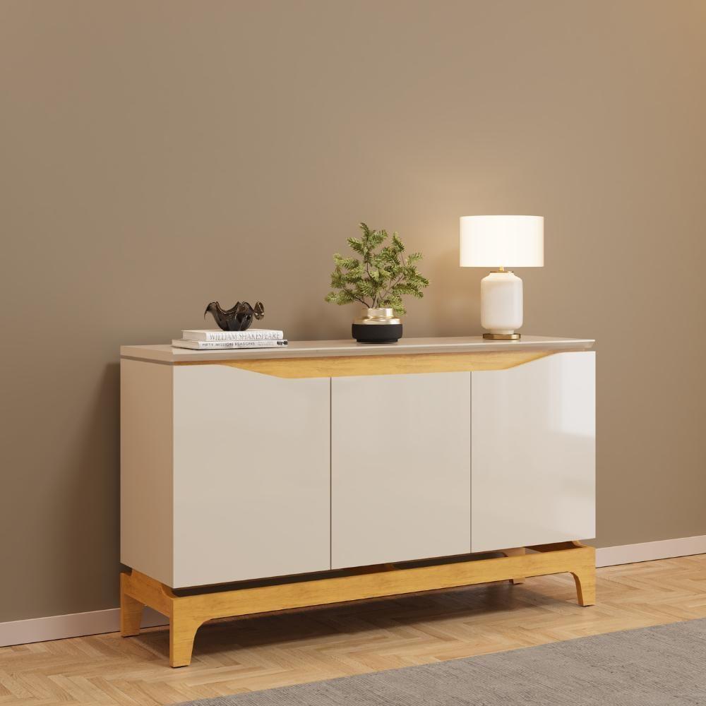 Balcão Buffet 3 Portas 136 Cm Joile Cedro Off White Dj Moveis - 6