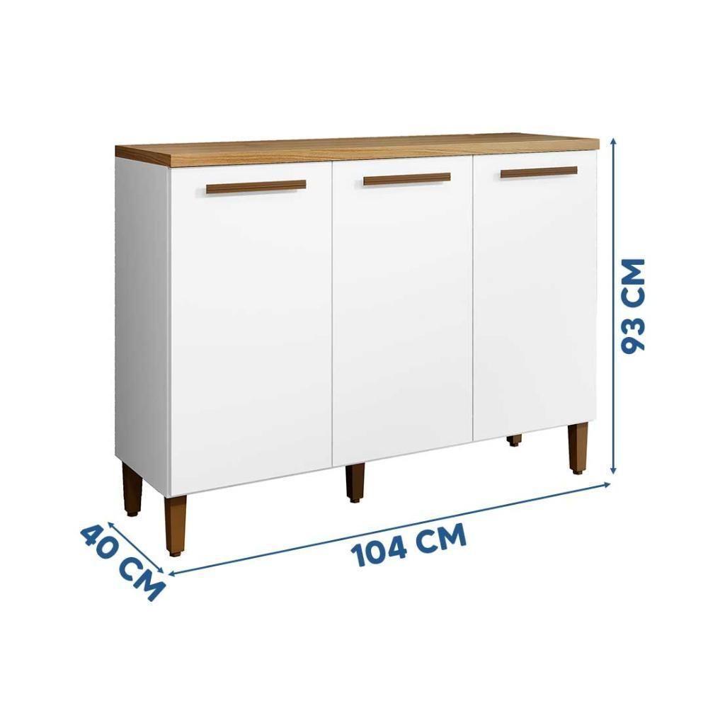 Balcão Armário Multiuso 3 Portas 104cm Branco 5 Repartições Branco - 3
