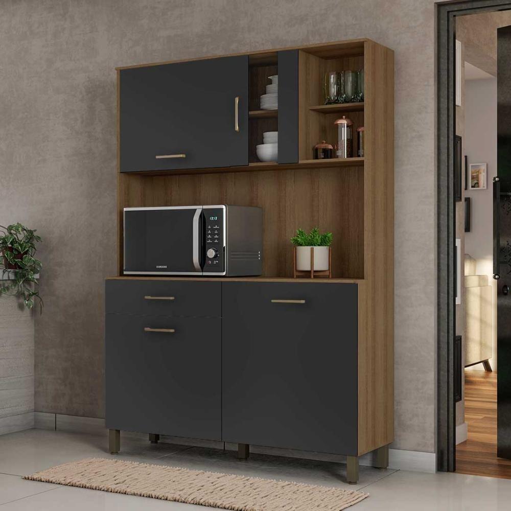 Armário De Cozinha Completo Viena Plus Com Balcão 4 Portas Grafite - 5