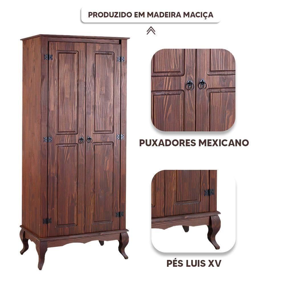 Armário Multiuso Antigo Rústico Madeira Maciça 2p Marrom - 3