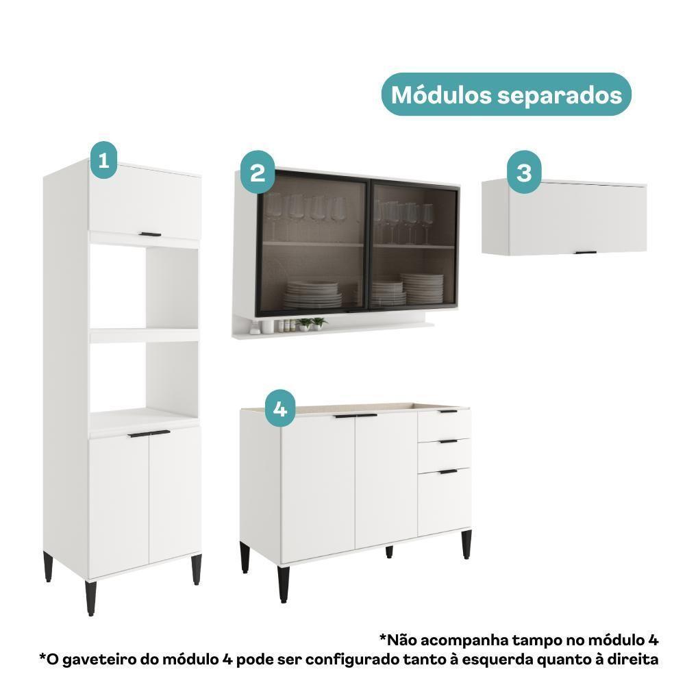 Armário De Cozinha Completa Miami Lux Carraro Branco - 4