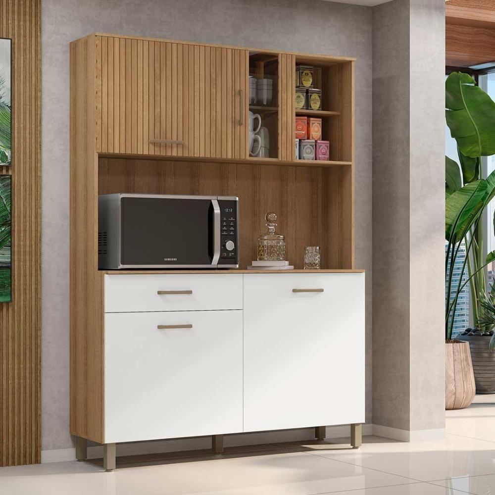 Armário De Cozinha Completo Viena Plus Com Balcão 4 Portas Branca-ripado - 1