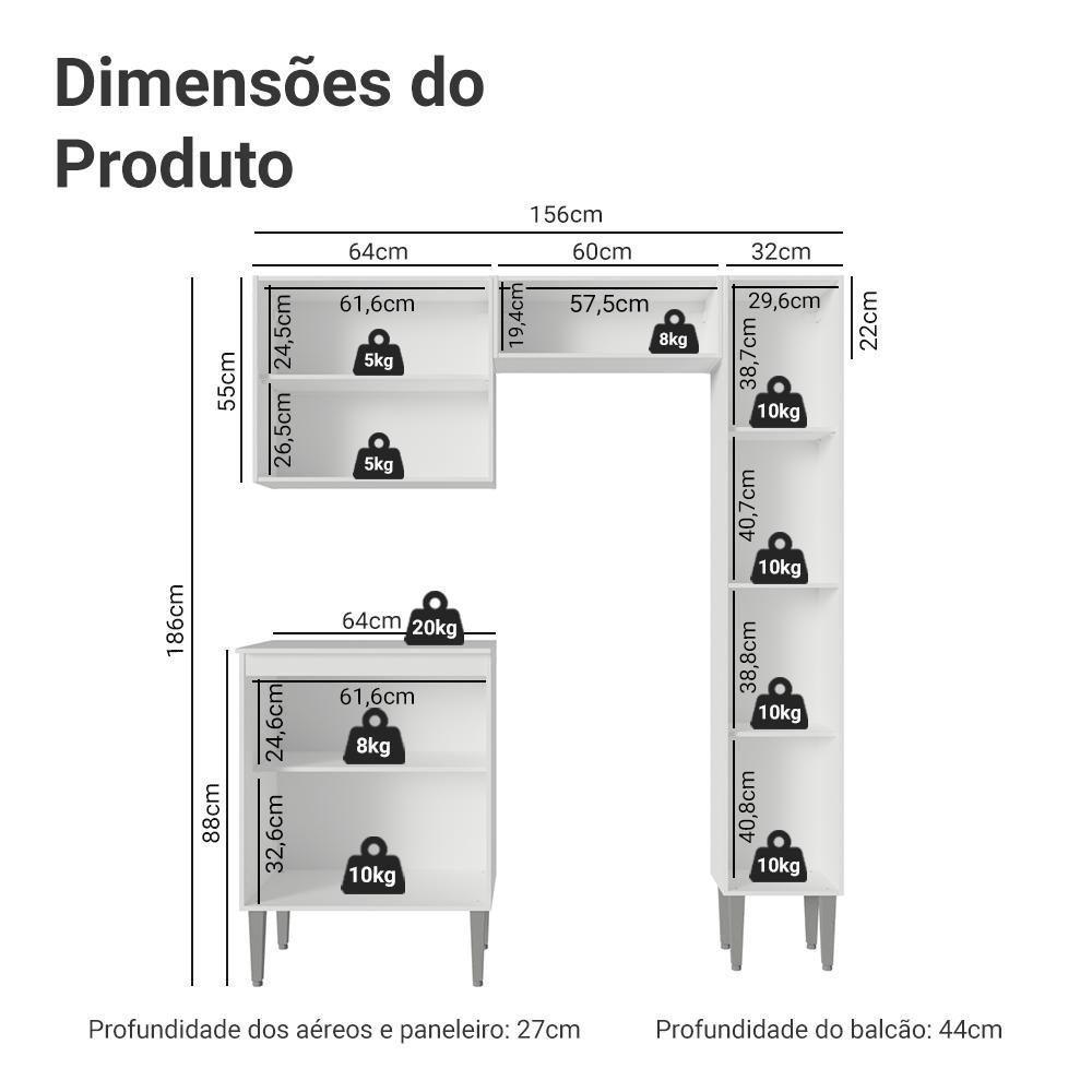 Armário De Cozinha Compacta 156cm Emilly Madesa Branco 02 Branco - 3