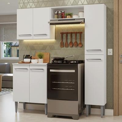 Armário de Cozinha Compacta Emilly 6 Portas MDP 156cm Branco com Pés Reguláveis