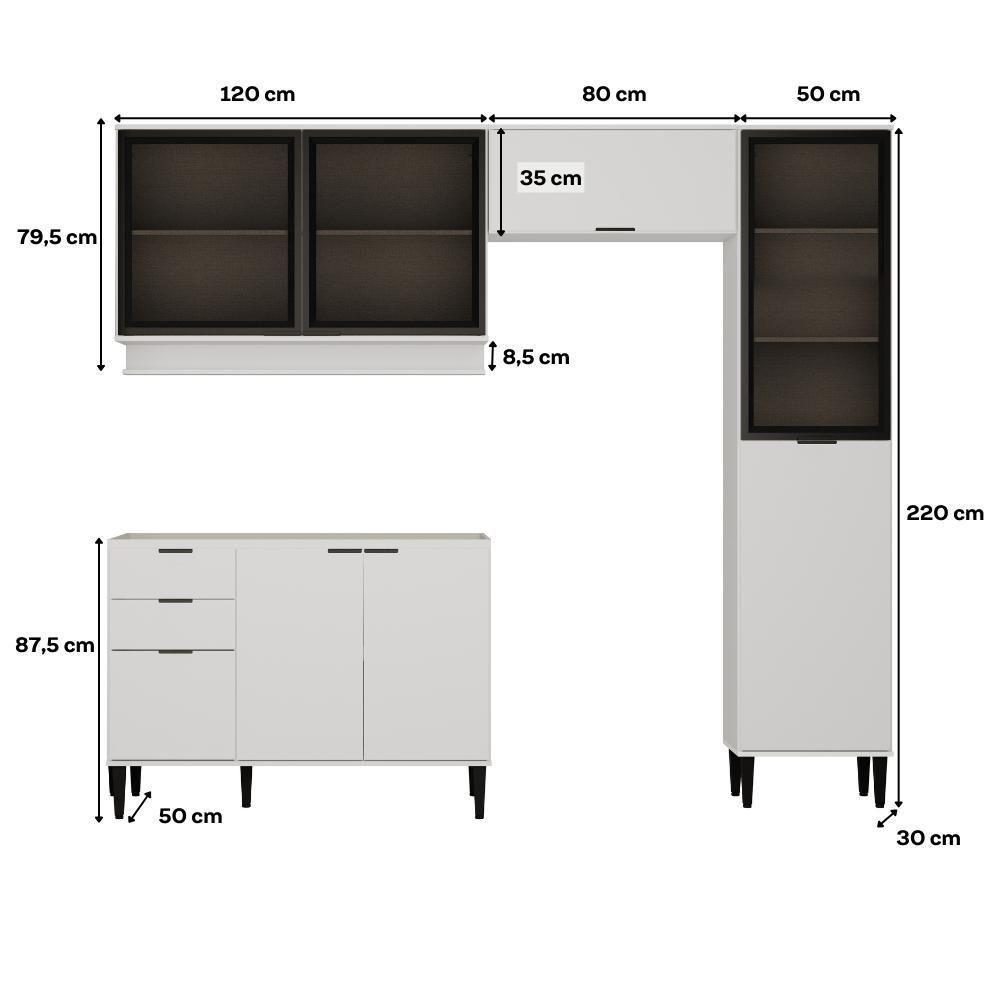 Armário De Cozinha Completa C Balcão Miami Boost Carraro Branco - 5