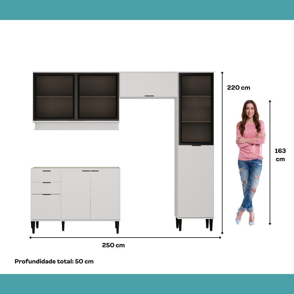 Armário De Cozinha Completa C Balcão Miami Boost Carraro Branco - 7