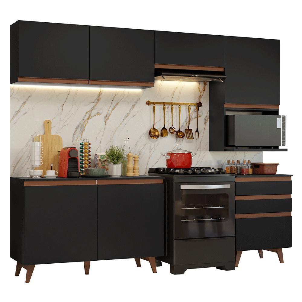 Armário De Cozinha Completa 250cm Preto Reims Madesa 08 Preto - 2