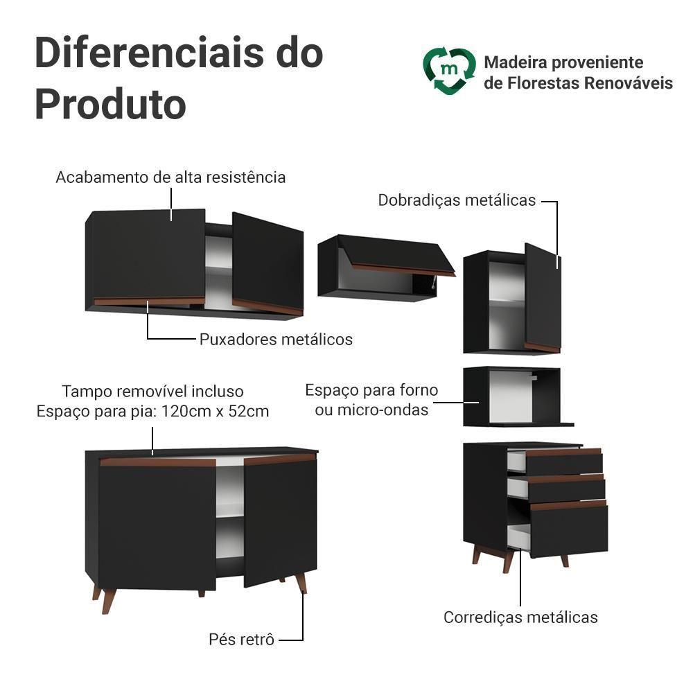 Armário De Cozinha Completa 250cm Preto Reims Madesa 08 Preto - 4