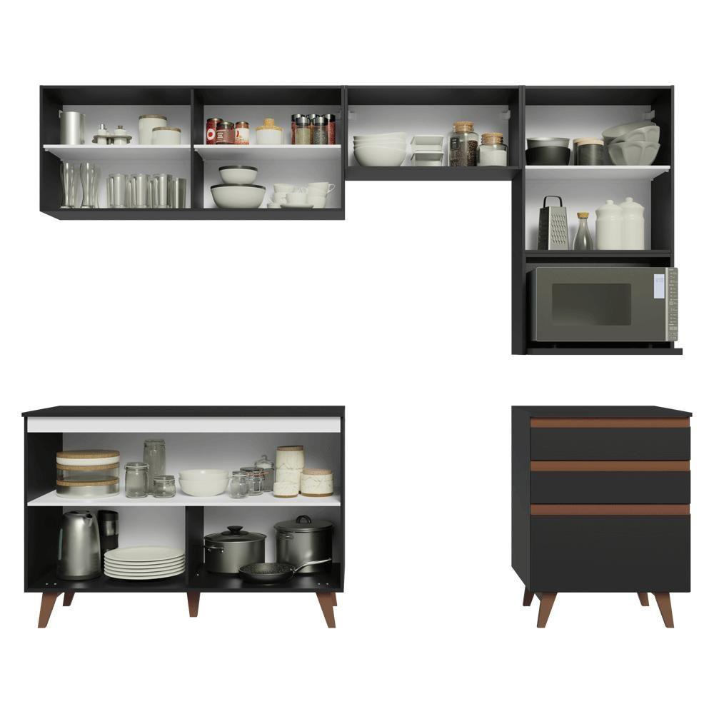 Armário De Cozinha Completa 250cm Preto Reims Madesa 08 Preto - 5