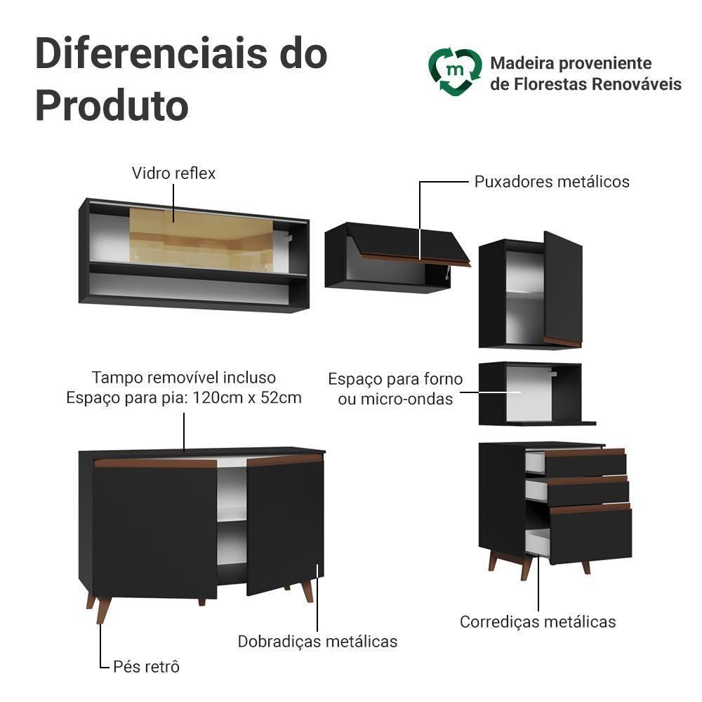 Armário De Cozinha Completa 250cm Preto Reims Madesa 10 Preto - 6