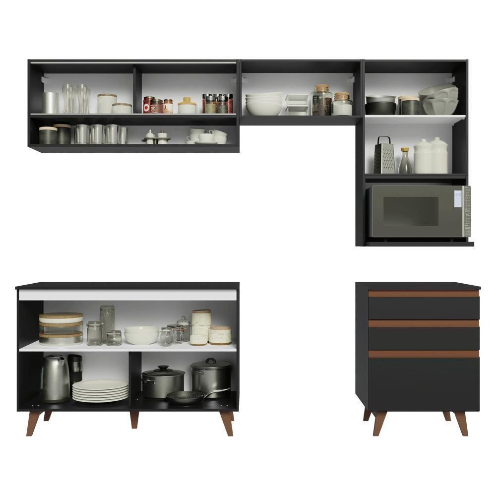 Armário De Cozinha Completa 250cm Preto Reims Madesa 10 Preto - 7