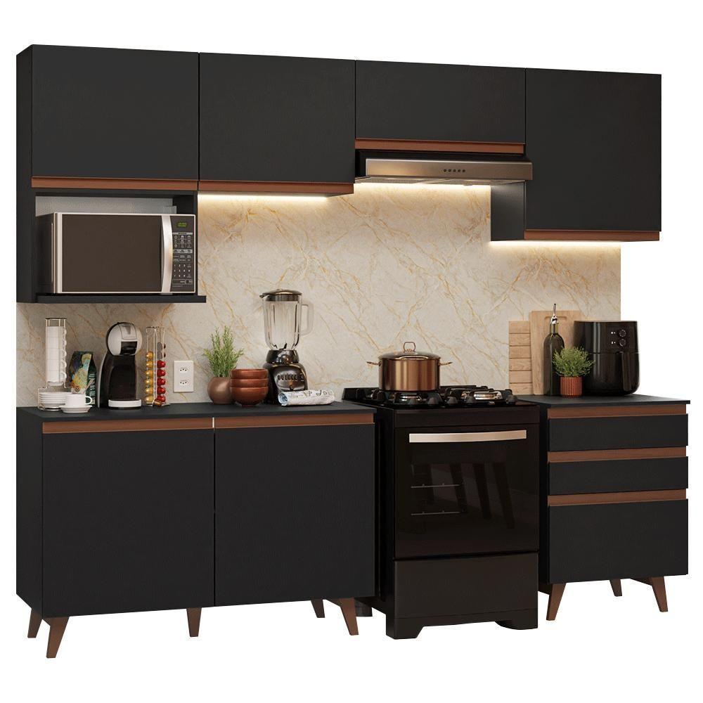 Armário De Cozinha Completa 250cm Preto Reims Madesa 09 Preto - 2