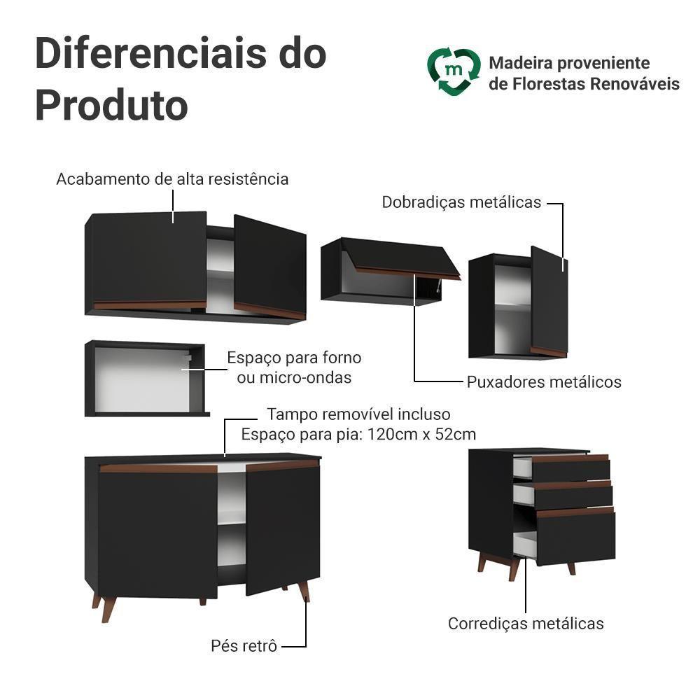 Armário De Cozinha Completa 250cm Preto Reims Madesa 09 Preto - 4