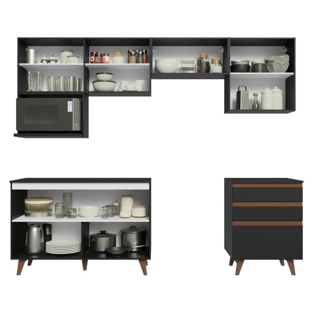 Armário De Cozinha Completa 250cm Preto Reims Madesa 09 Preto - 5