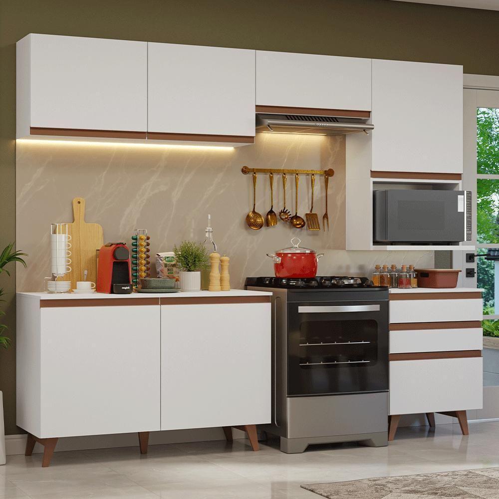 Armário De Cozinha Completa 250cm Branco Reims Madesa 08 Branco - 1