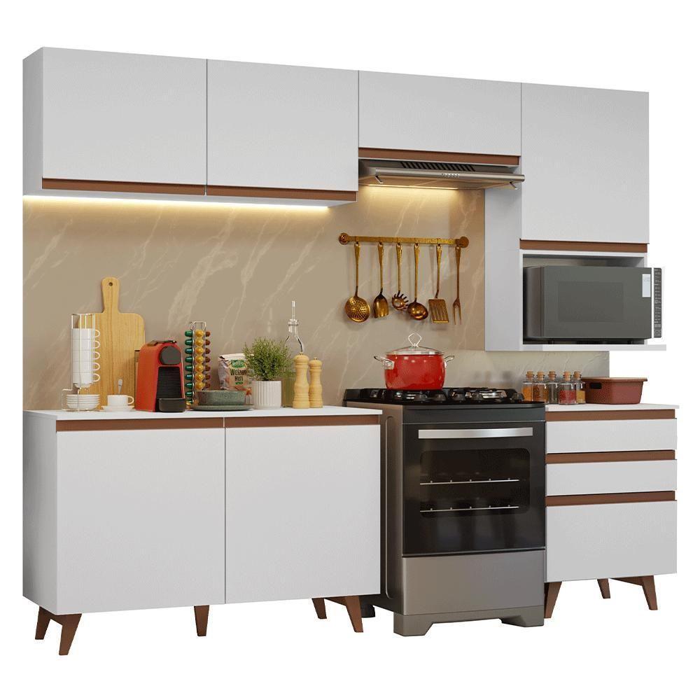 Armário De Cozinha Completa 250cm Branco Reims Madesa 08 Branco - 2