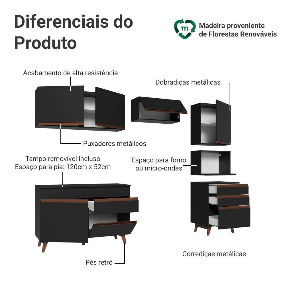 Armário De Cozinha Completa 250cm Preto Reims Madesa 07 Preto - 4
