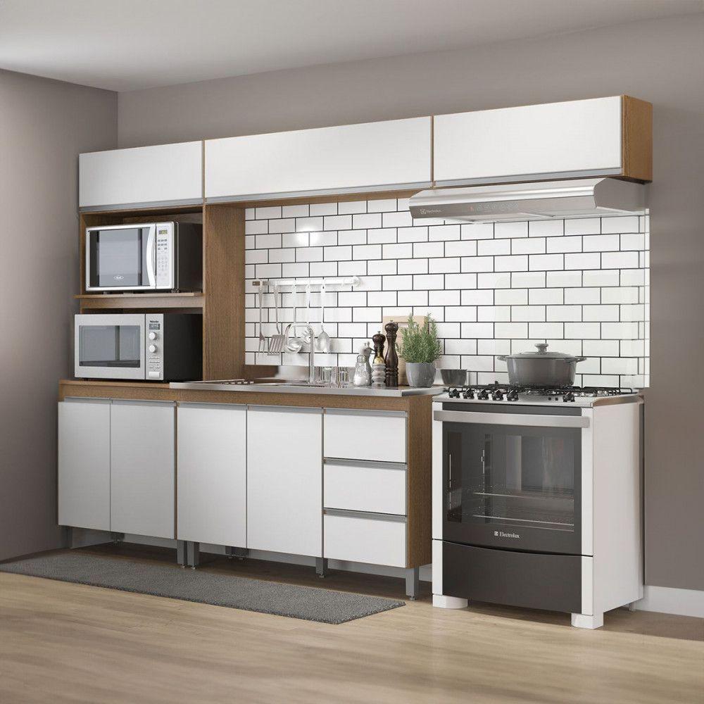 Cozinha Modulada Para Apartamento 280x202 Cm Mdp Menu Móveis Branco - 1