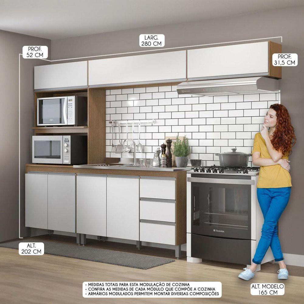 Cozinha Modulada Para Apartamento 280x202 Cm Mdp Menu Móveis Branco - 2