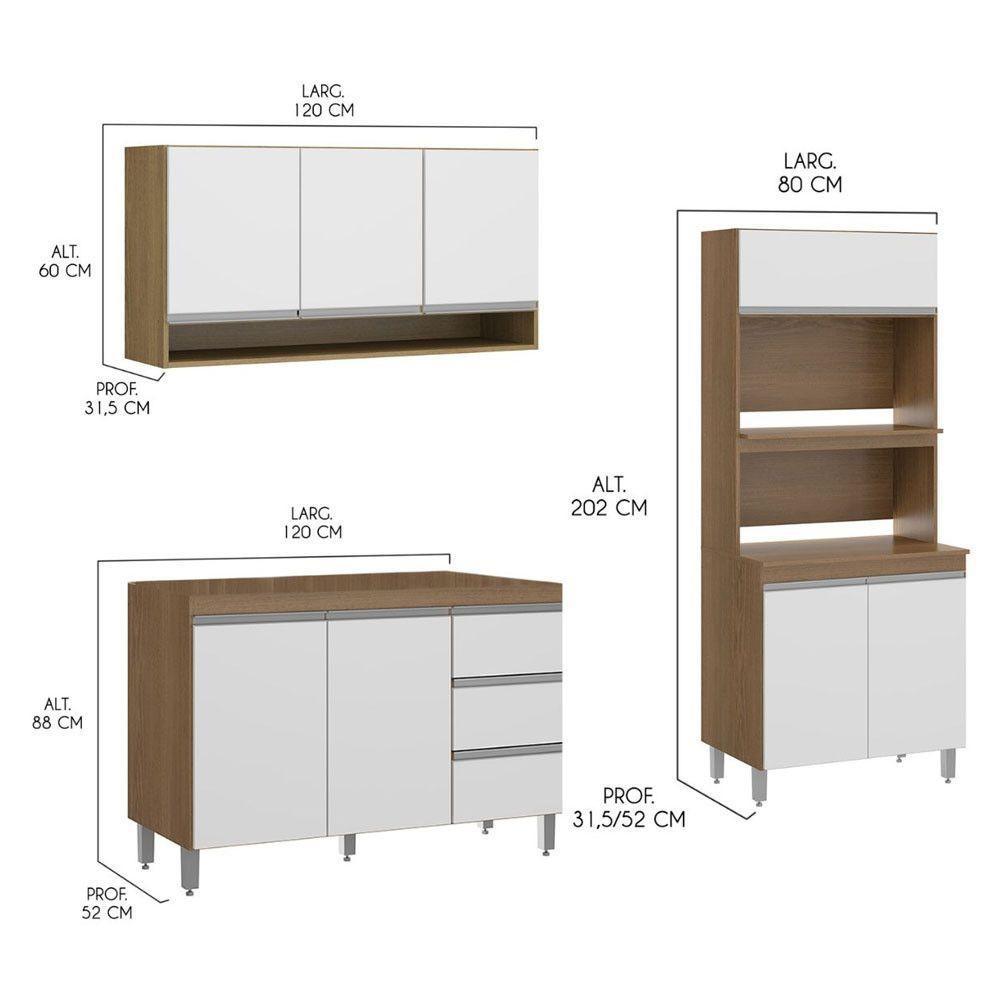 Cozinha Modulada Para Kitnet 200x202cm 3 Pçs Mdp Menu Móveis Branco - 3