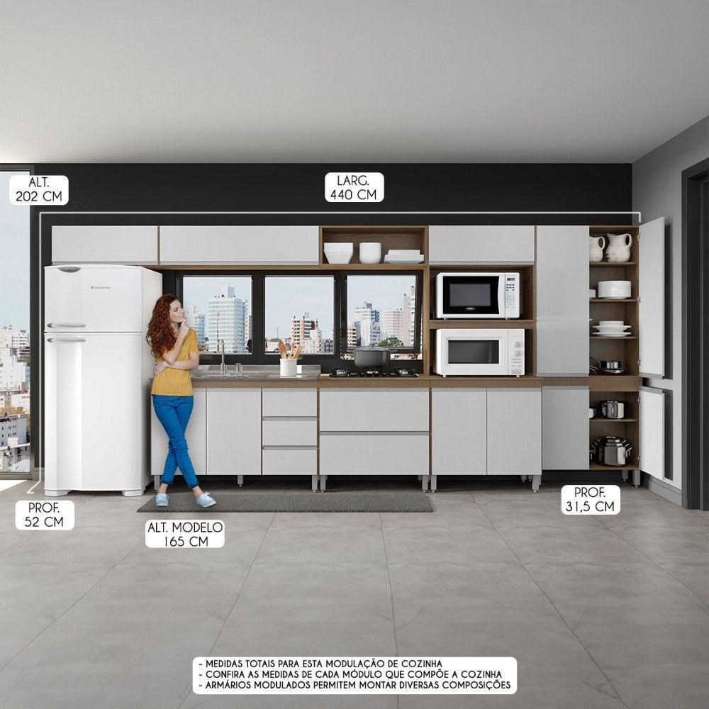 Cozinha Modulada Com Balcão Sabrina 360x202cm Menu Móveis Branco - 2