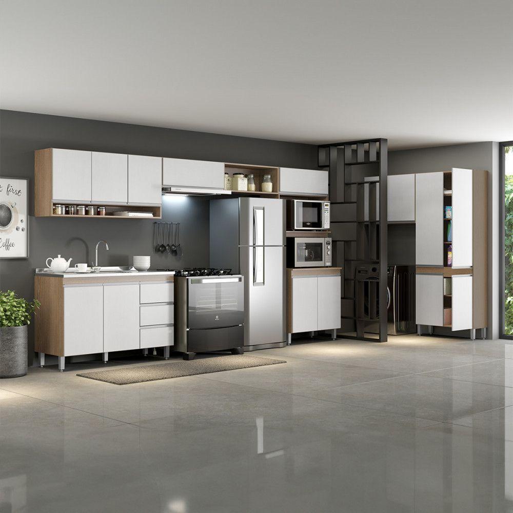 Cozinha Modulada Balcão Sabrina 360/160x202cm Menu Móveis Branco - 1
