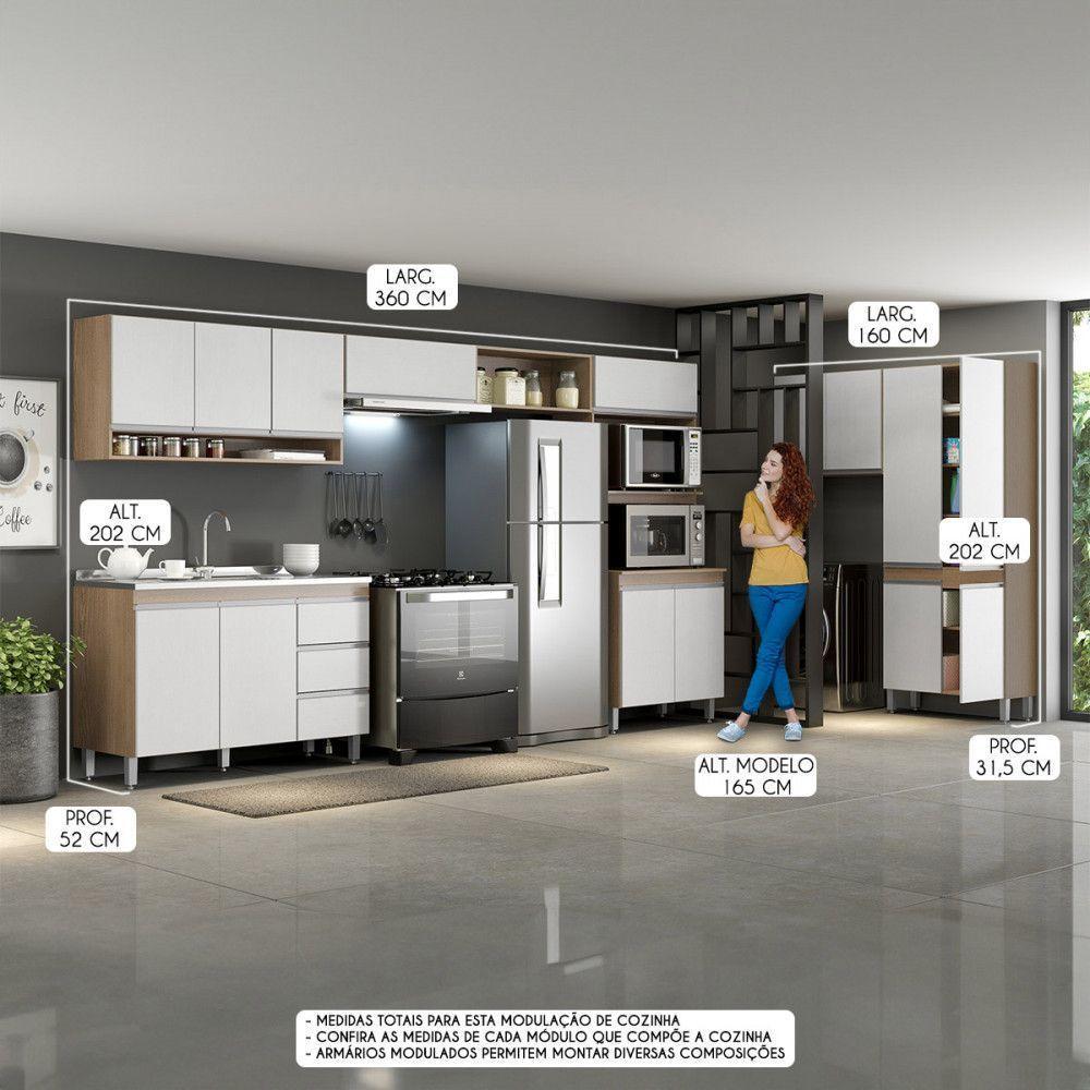Cozinha Modulada Balcão Sabrina 360/160x202cm Menu Móveis Branco - 2