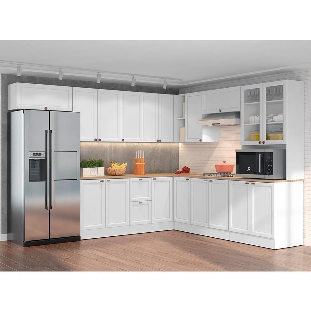 Cozinha De Canto Modulada Unna 10 Peças Com Paneleiro Duplo Cristaleira Branco - Poliman Móveis Branco - 2