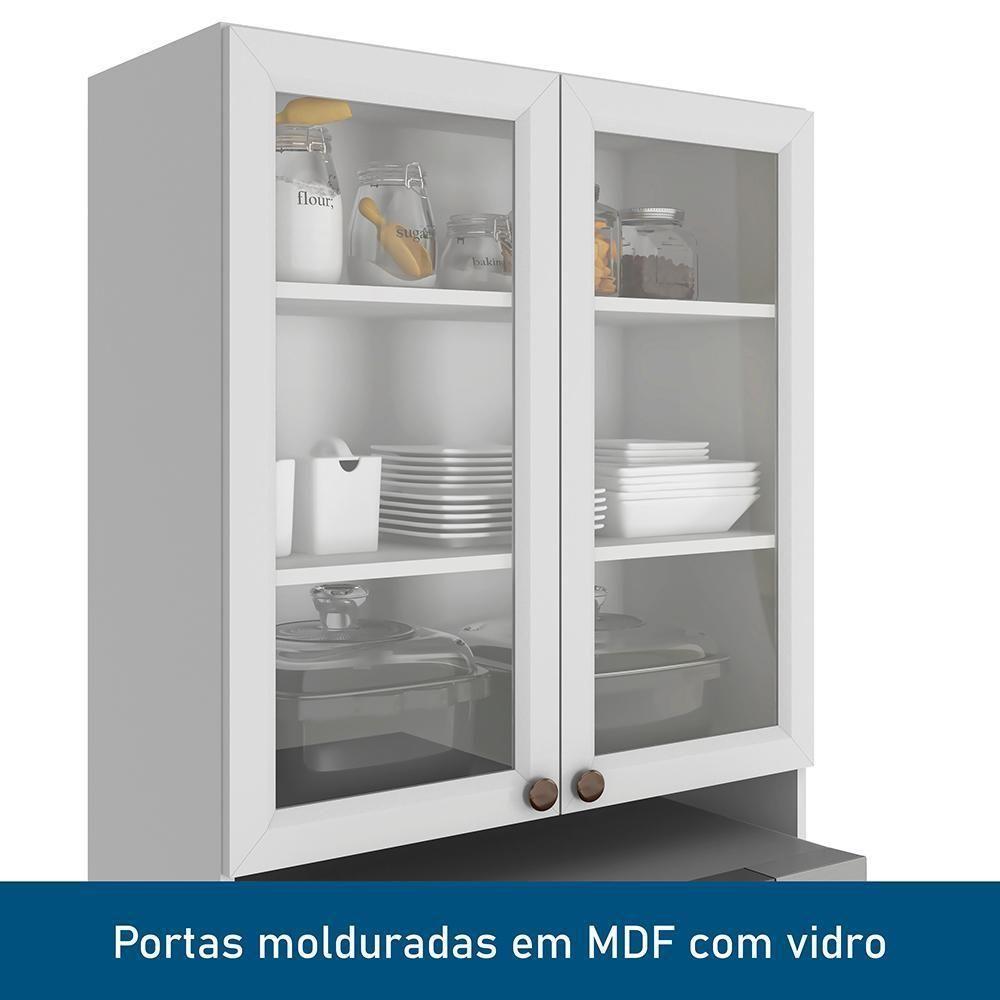 Cozinha De Canto Modulada Unna 10 Peças Com Paneleiro Duplo Cristaleira Branco - Poliman Móveis Branco - 4