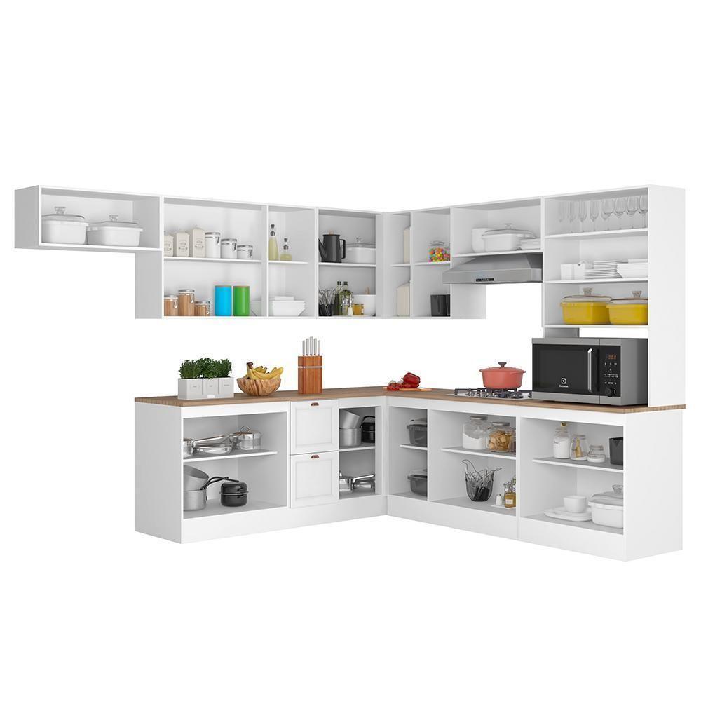 Cozinha De Canto Modulada Unna 10 Peças Com Paneleiro Duplo Cristaleira Branco - Poliman Móveis Branco - 6