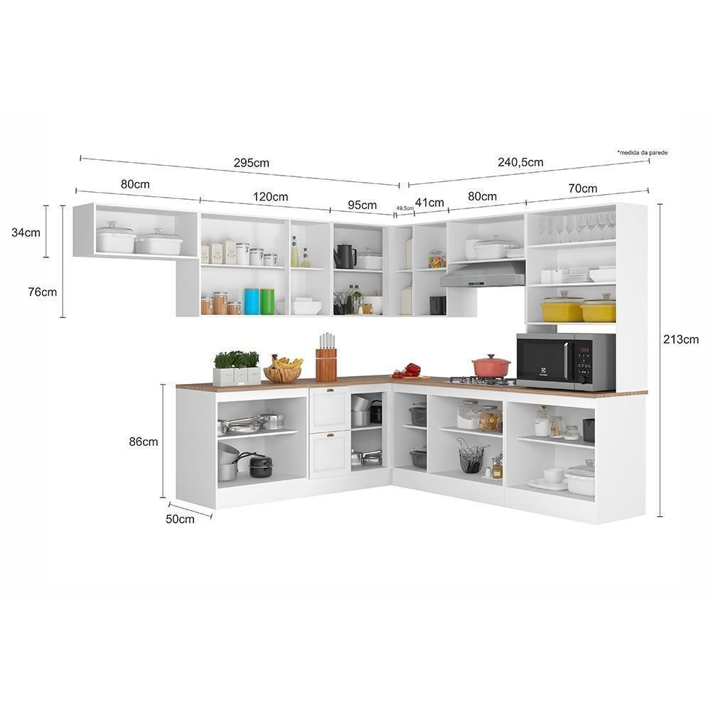 Cozinha De Canto Modulada Unna 10 Peças Com Paneleiro Duplo Cristaleira Branco - Poliman Móveis Branco - 7