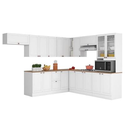 Cozinha De Canto Modulada Unna 10 Peças Com Paneleiro Duplo Cristaleira Branco - Poliman Móveis Branco