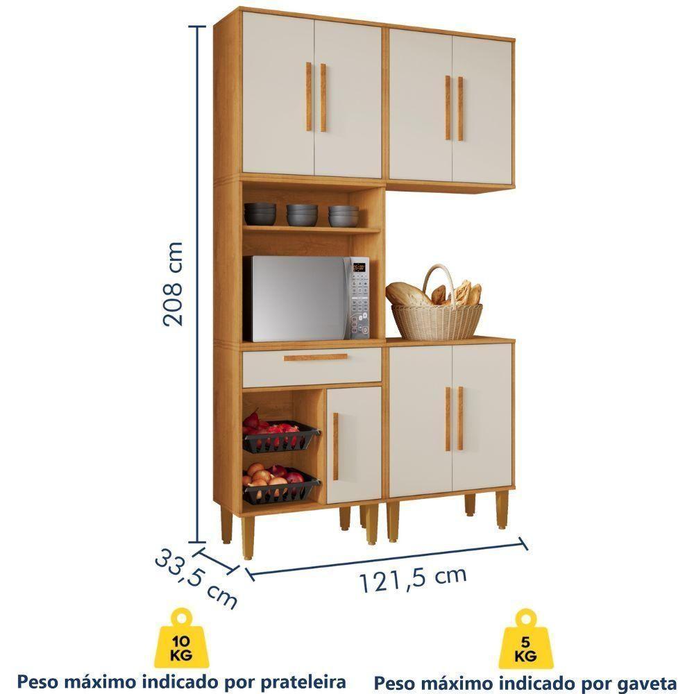 Cozinha Completa Lorena 7 Portas 1 Gaveta Nature Off Kaiki Móveis - 3