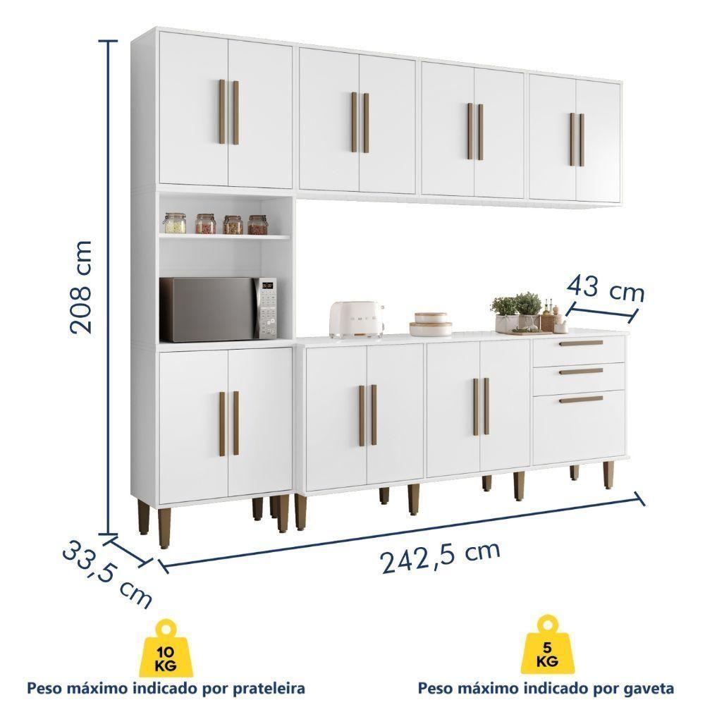 Cozinha Completa Lorena 15 Portas 2 Gavetas Branco Kaiki Móveis - 3
