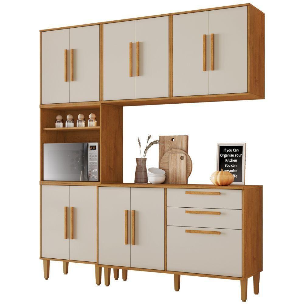 Cozinha Completa Lorena 11 Portas 2 Gavetas Nature Off Kaiki Móveis - 1