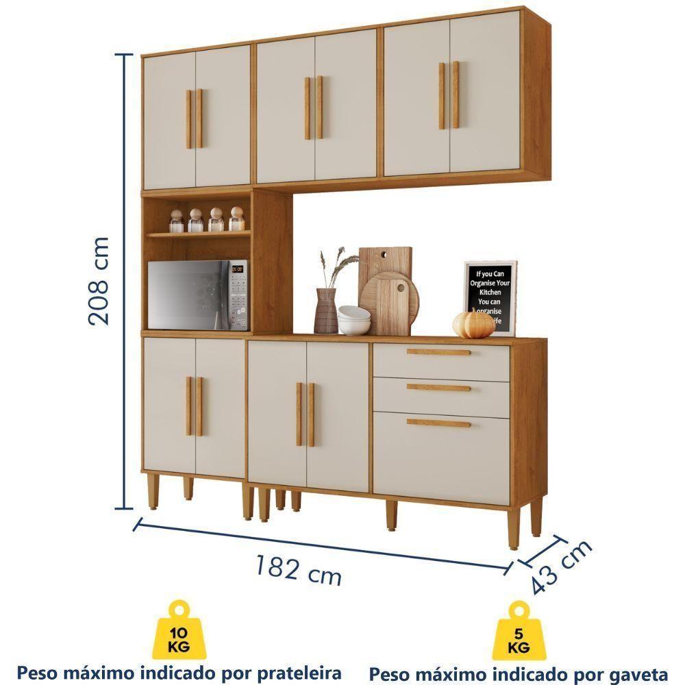 Cozinha Completa Lorena 11 Portas 2 Gavetas Nature Off Kaiki Móveis - 3