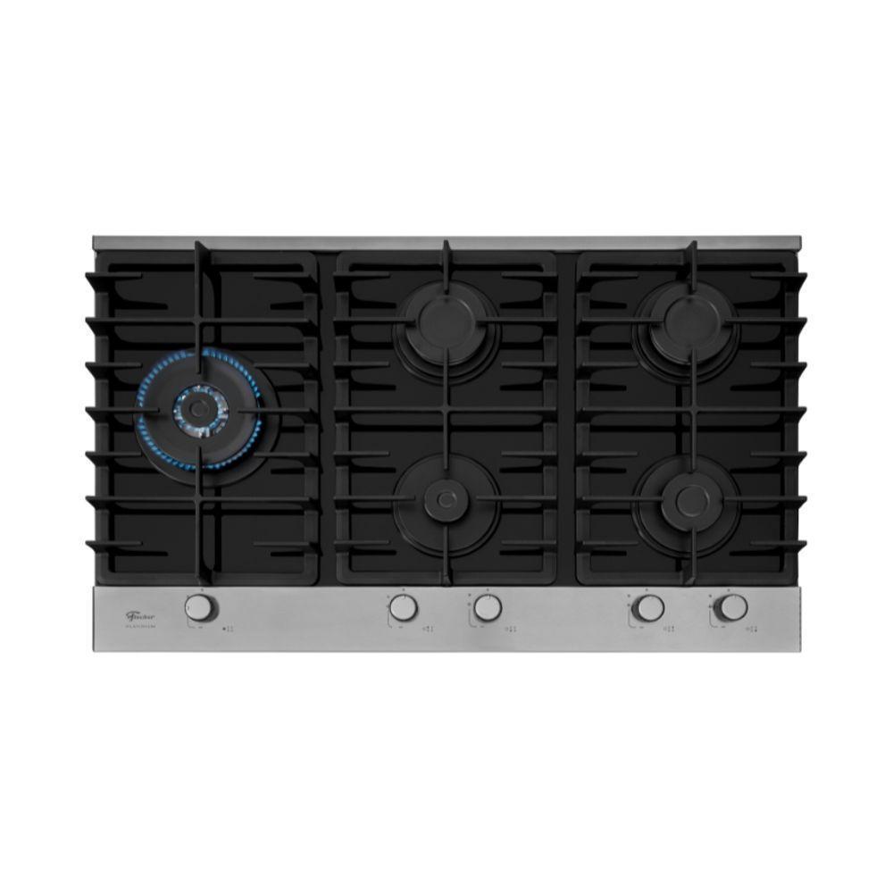 Cooktop A Gás 5 Bocas Tripla Chama Platinium Com Trempe De Ferro Fundido Mesa Vidro Bivolt Fischer - 2