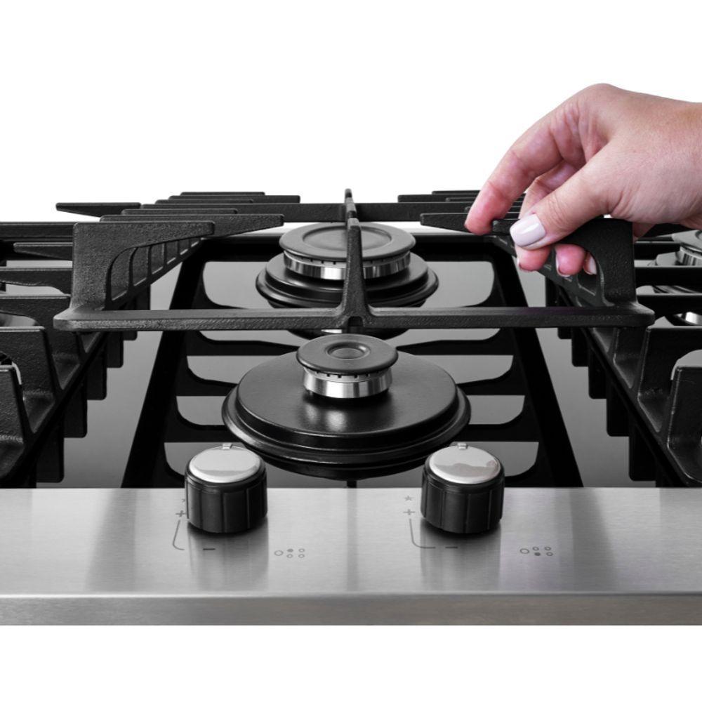 Cooktop A Gás 5 Bocas Tripla Chama Platinium Com Trempe De Ferro Fundido Mesa Vidro Bivolt Fischer - 7