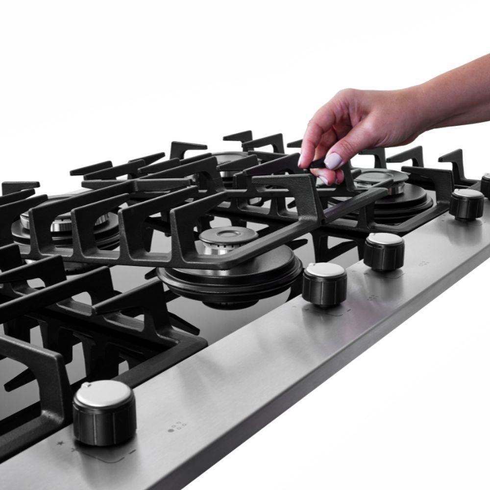 Cooktop A Gás 5 Bocas Tripla Chama Platinium Com Trempe De Ferro Fundido Mesa Vidro Bivolt Fischer - 10