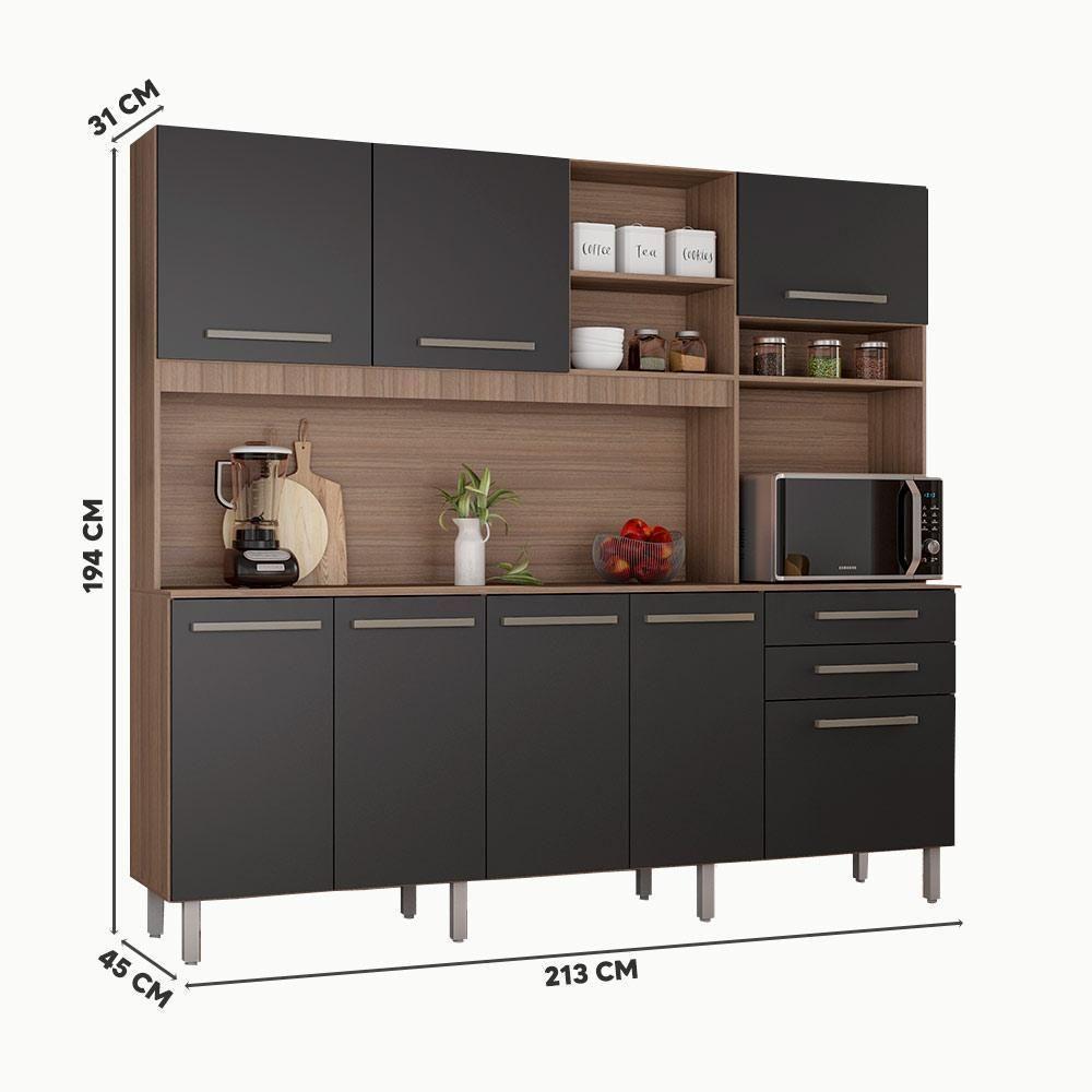 Cozinha Completa Armário E Balcão C- Pés Reguláveis 8 Portas Mel Grafite - 4