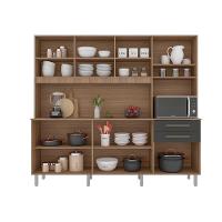 Cozinha Completa Armário E Balcão C- Pés Reguláveis 8 Portas Mel Grafite - 3