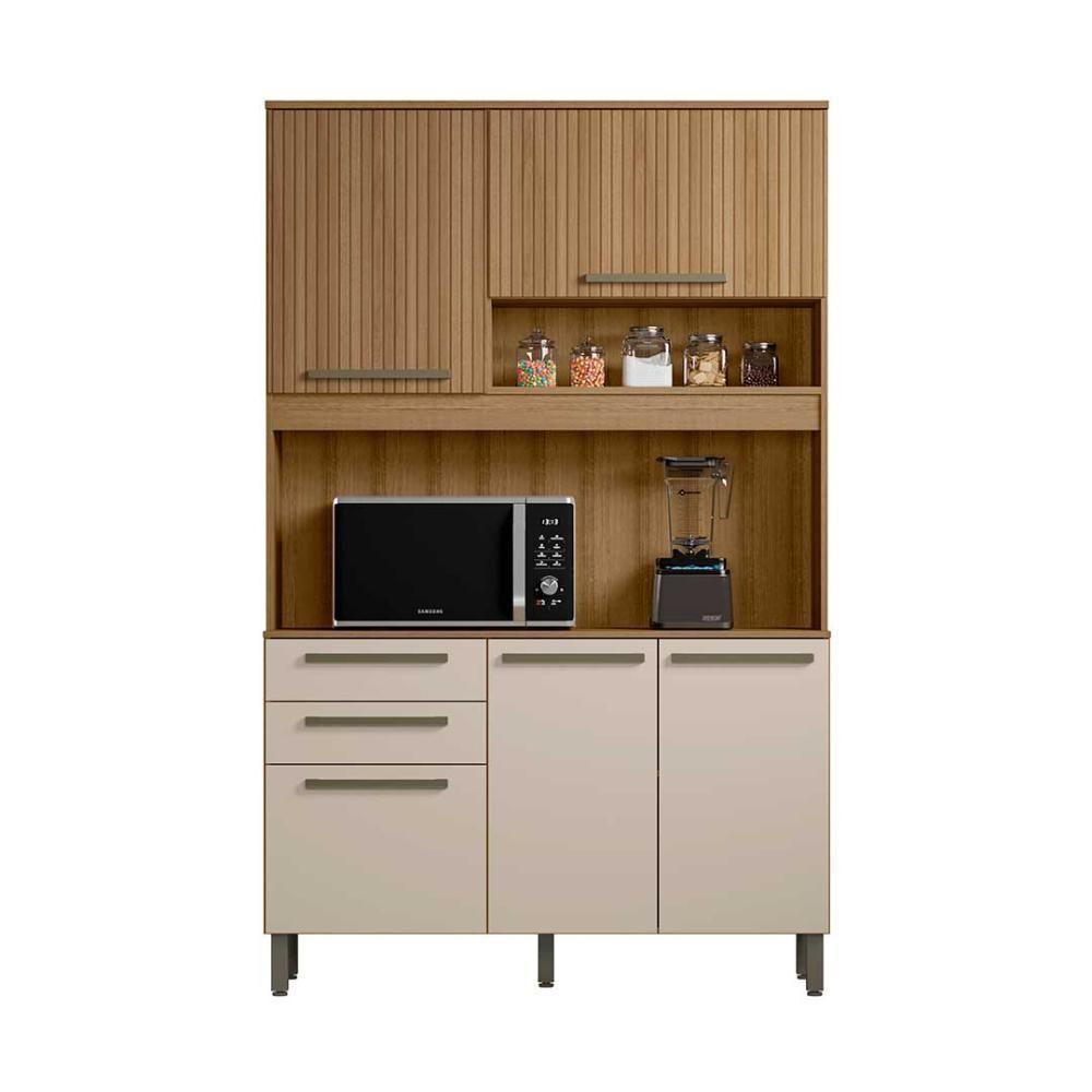Cozinha Compacta Prisma Com Armário E Balcão Ripado 5 Portas Mel-arenas Mel Ripado-arenas - 2