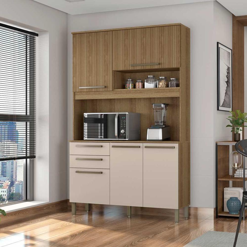 Cozinha Compacta Prisma Com Armário E Balcão Ripado 5 Portas Mel-arenas Mel Ripado-arenas - 3