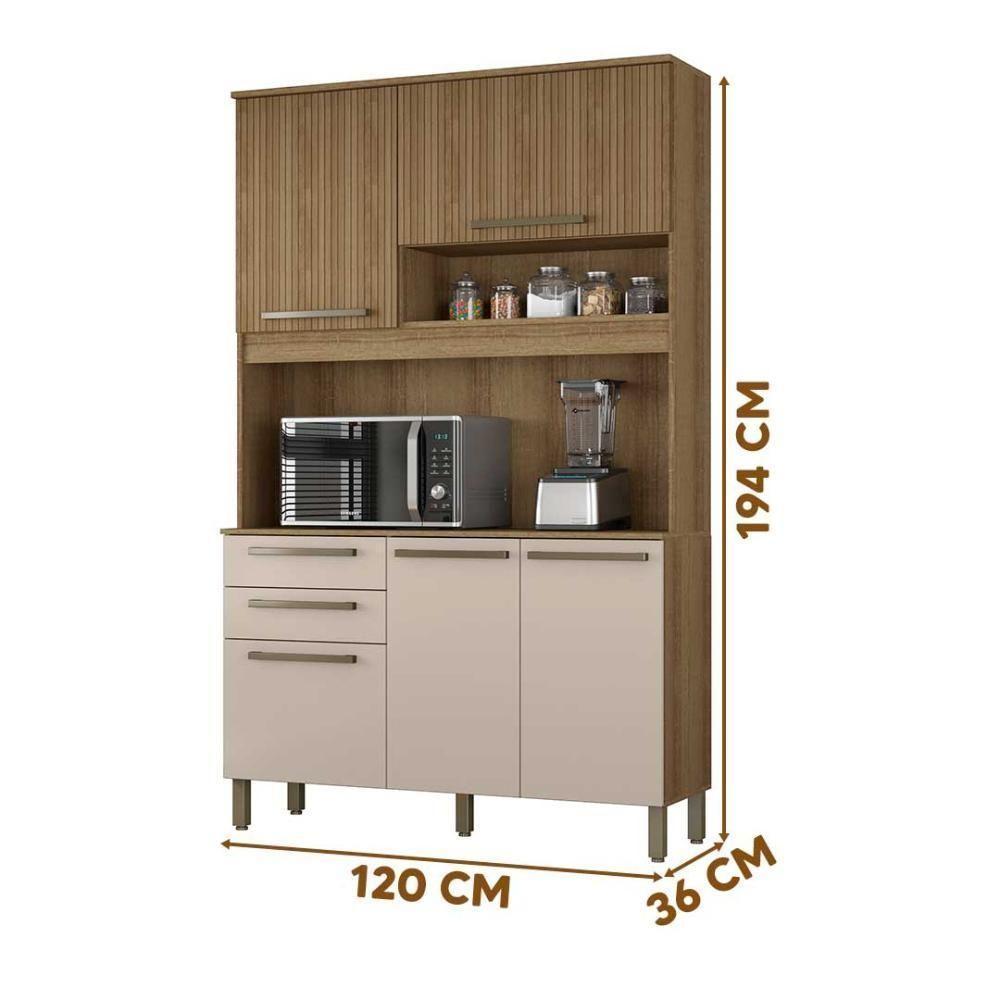 Cozinha Compacta Prisma Com Armário E Balcão Ripado 5 Portas Mel-arenas Mel Ripado-arenas - 5