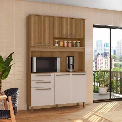 Cozinha Compacta Prisma Com Armário E Balcão Ripado 5 Portas Mel-arenas Mel Ripado-arenas