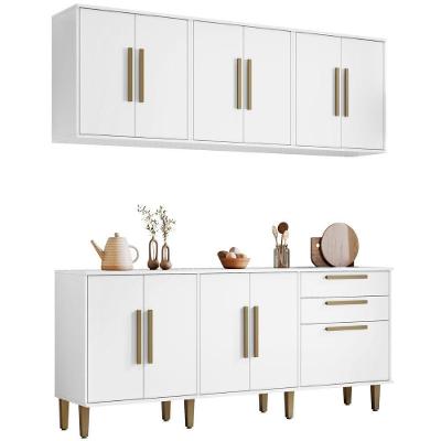 Conjunto Armário Aéreo E Balcão Lorena 11 Portas 2 Gavetas Branco Kaiki Móveis