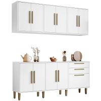 Conjunto Armário Aéreo E Balcão Lorena 11 Portas 2 Gavetas Branco Kaiki Móveis - 1