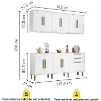 Conjunto Armário Aéreo E Balcão Lorena 11 Portas 2 Gavetas Branco Kaiki Móveis - 3