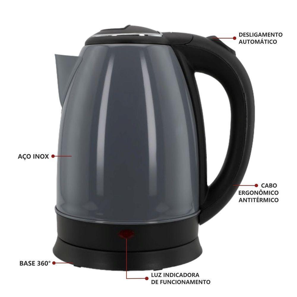 Chaleira Elétrica Inox 1,8l - Cinza, Praticidade E Rapidez Na Sua Cozinha! 220V - 2